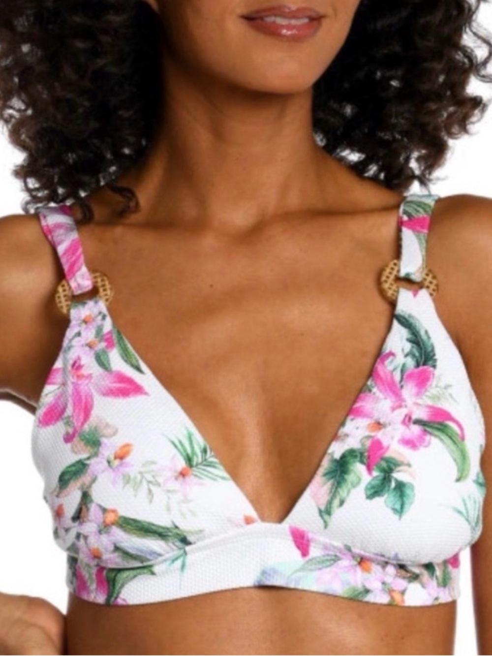 NWT La Blanca Polynesian Paradise White & Pink Floral Bikini Top